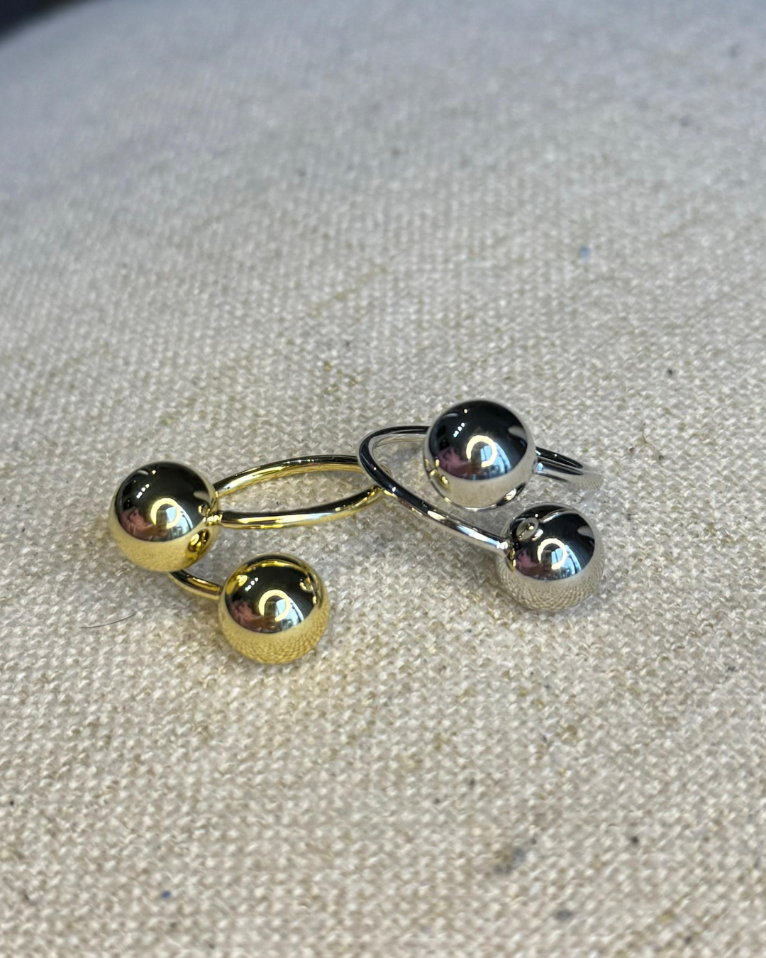 TWO BEADS RING SILVER