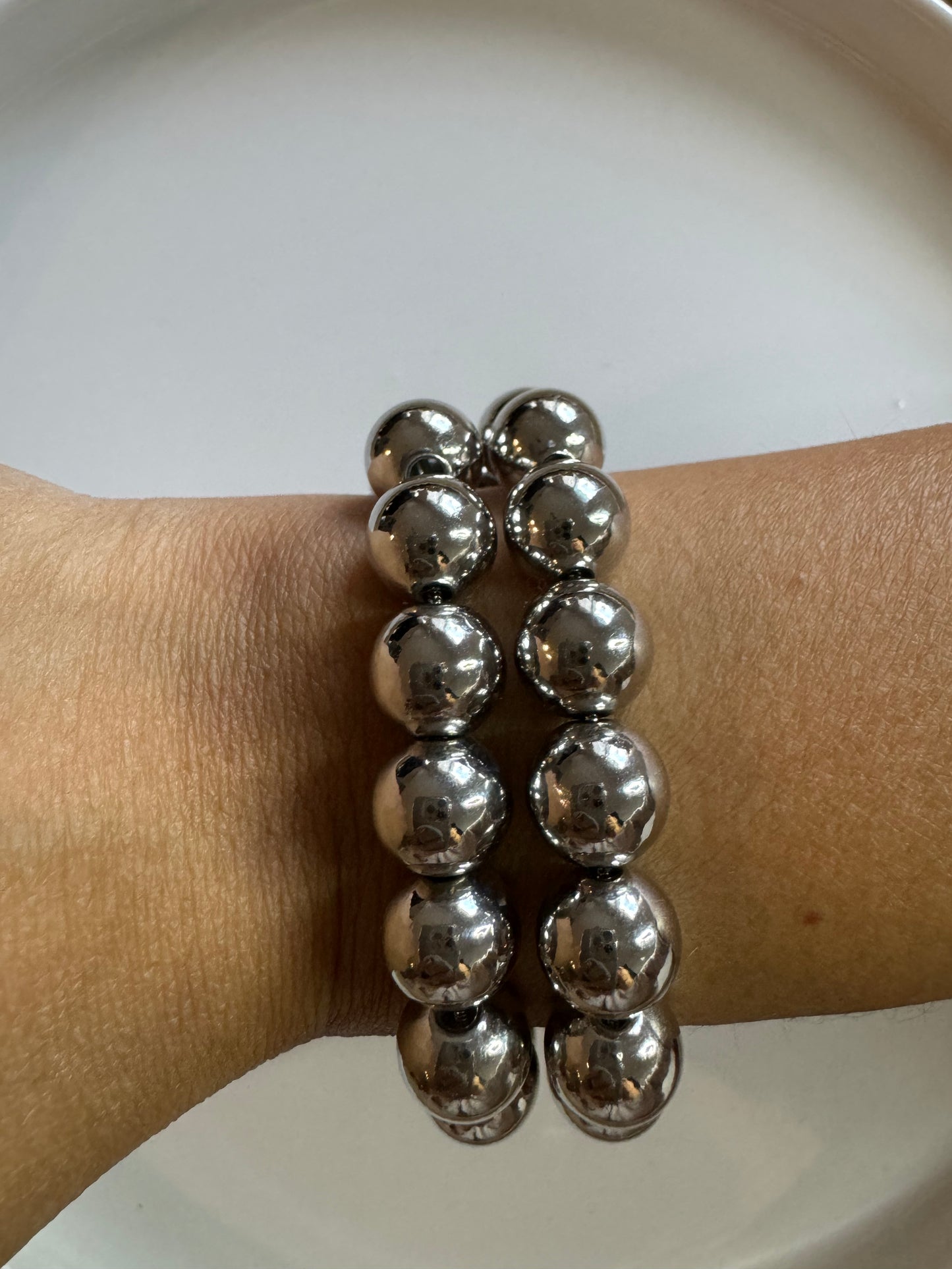 Beads Adjustable Bracelet - Big / Silver